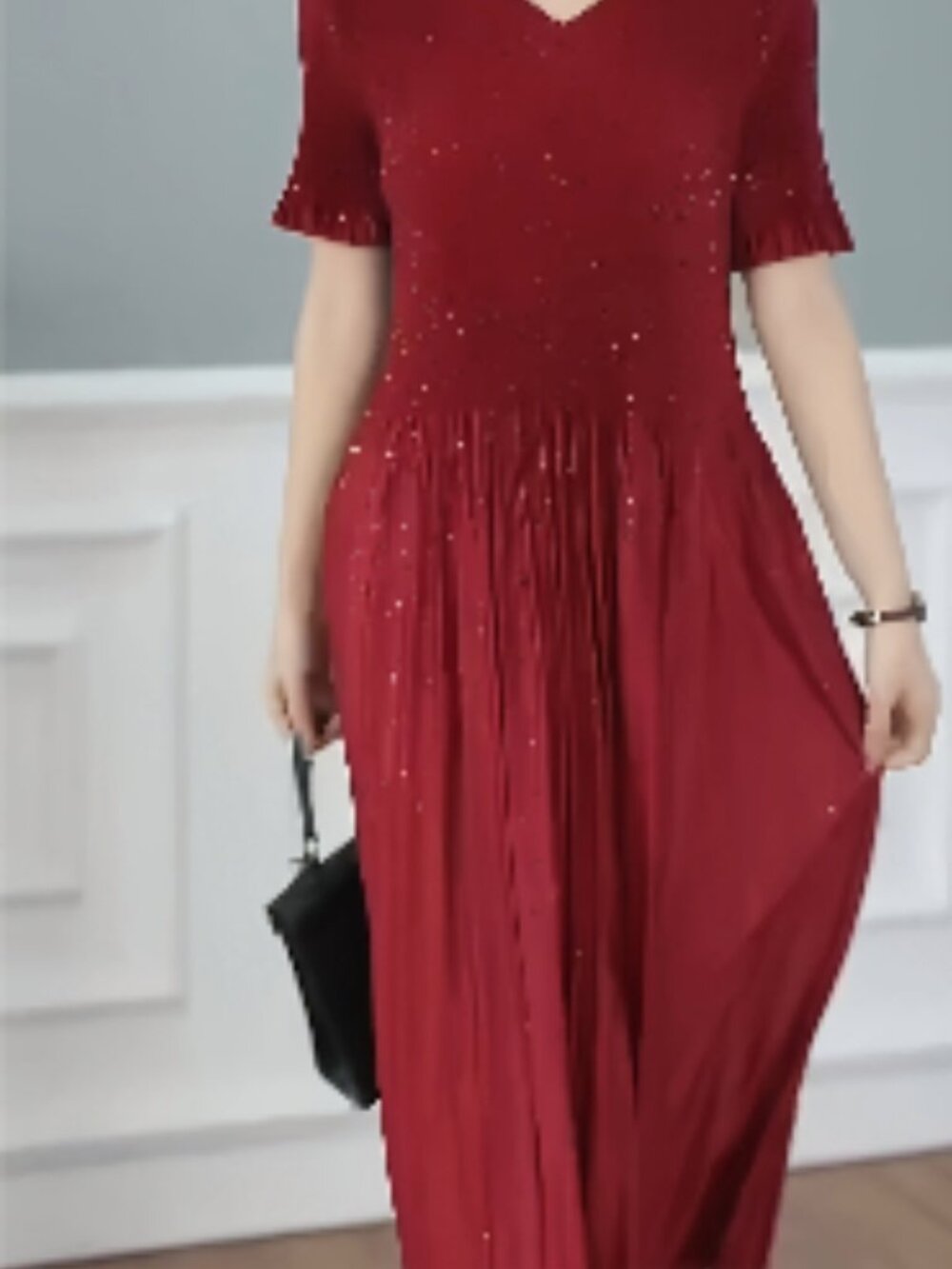 pleated red dress